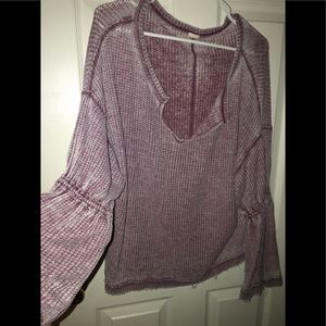 Bell Sleeve Maroon/Burgundy Deep V neck Top